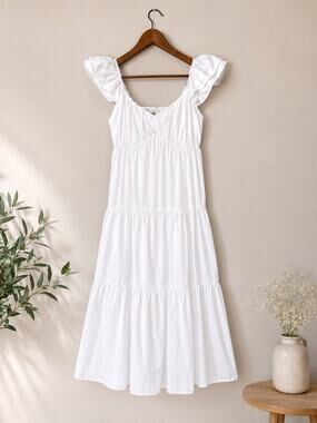 Abercrombie & Fitch Midi Dress Low back Babydoll Sz S White Coastal Romantic